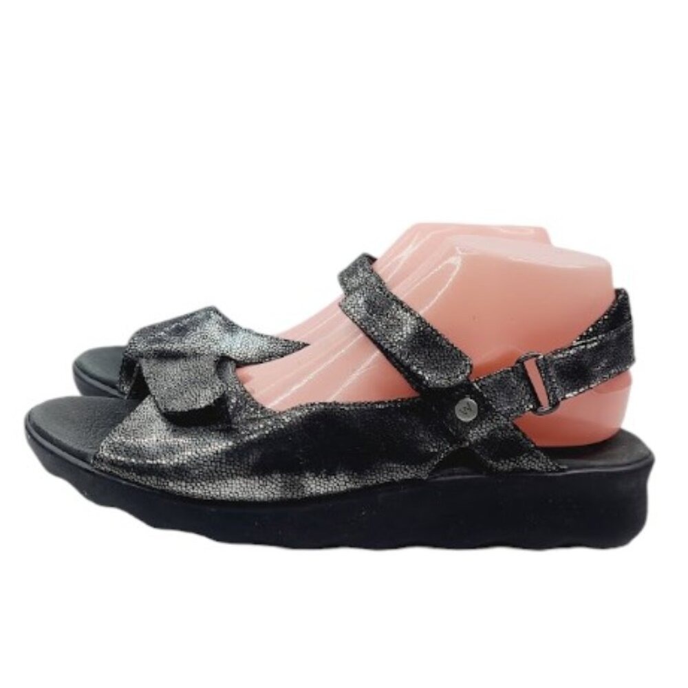 Wolky‎ Women's Black Pichu Glitter Leather Open Toe Slingback Sandal Size 12